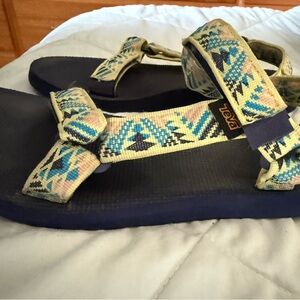 Teva Blue and Cream Geometric Sandals